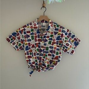 Vintage Jantzen World Countries Traveler Crop Top Button Down Shirt Size Small‎